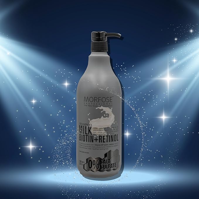 Morfose Milk Biotin Shampoo - Sulfate-Free Formula, Intensive Milk Therapy with 15 Amino Acid Complex, Biotin and Retinol Enriched for Hair Growth, Strengthening Arginine, 33.81 Fl. Oz