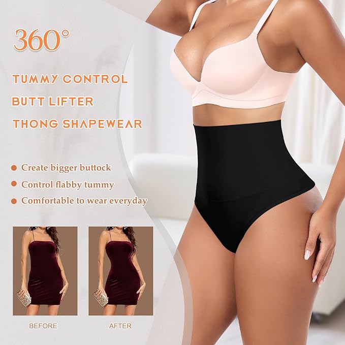 Werena Tummy Control Thong Shapewear for Women High Waist Shaping Underwear Seamless Body Shaper Panties Girdle