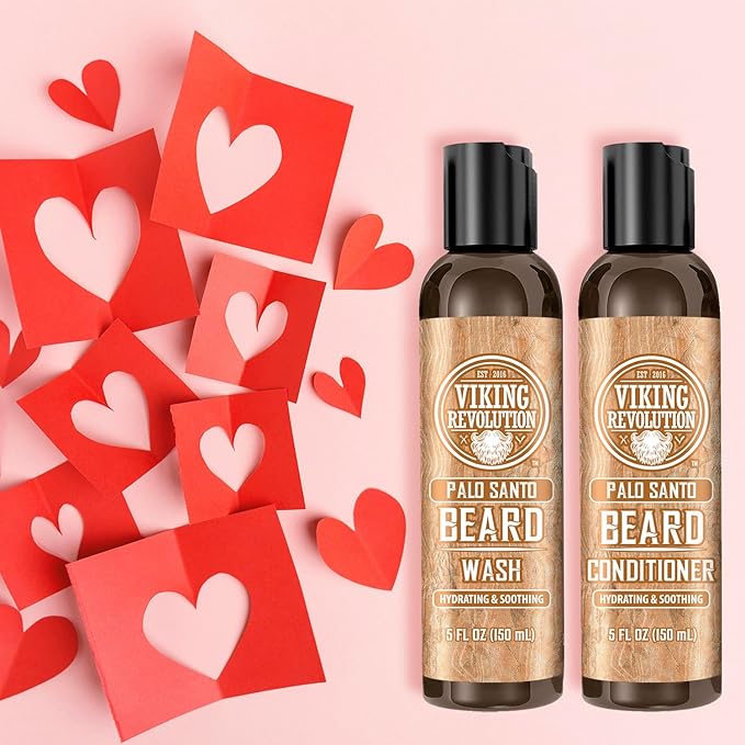 Viking Revolution Beard Wash and Beard Conditioner for Men with Argan Oil and Jojoba Oil - Beard Softener and Strengthener Beard Care Beard Shampoo and Conditioner with Ginseng Root (5oz, Palo Santo)