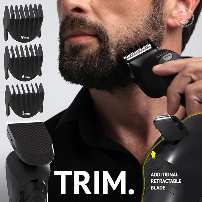 MANECODE® Electric Razor for Men - Shaver with Floating 8 Contouring Technology® IQ Cleaning Sensor® (Charging Station)