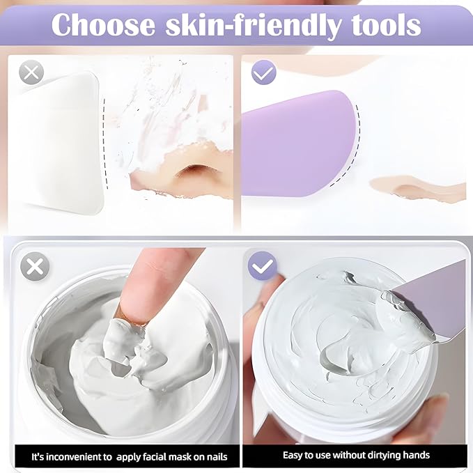 Silicone Facial Mask Applicator Face Masks Skincare Brush Facial Scrubber Double-Head Lotion Spatula Scoop for Makeup,Foundation,Cream,Lotion,Moisturizer,Gel,Peel,Mud Masks,Grey and Purple