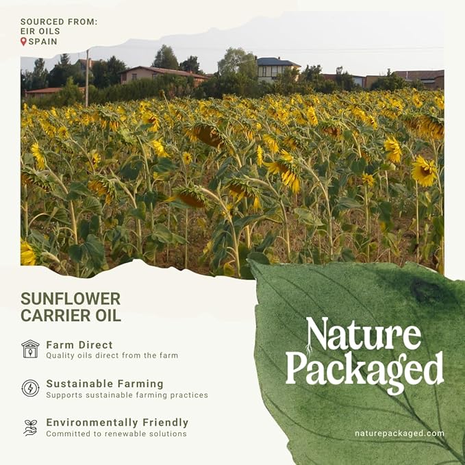 Nature Packaged Sunflower Carrier Oil (32oz) - Direct from EIR Oils' Farmland in the Sunny Fields of Spain - 100% Pure Carrier Oil for Hair, Face, and Skin