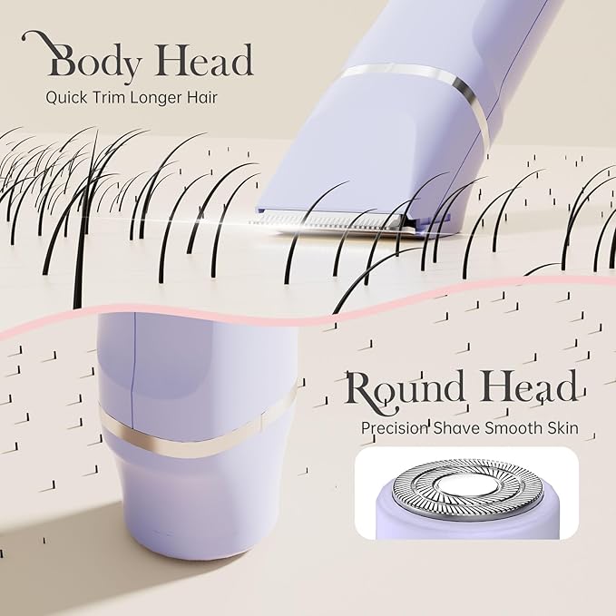 Bikini Trimmer for Women - Wet/Dry Womens Electric Shaver for Legs, Replaceable Body Hair Blade Heads&Hair Remover for Face Head, No Nick, No Cut, No Razor Burn, Purple