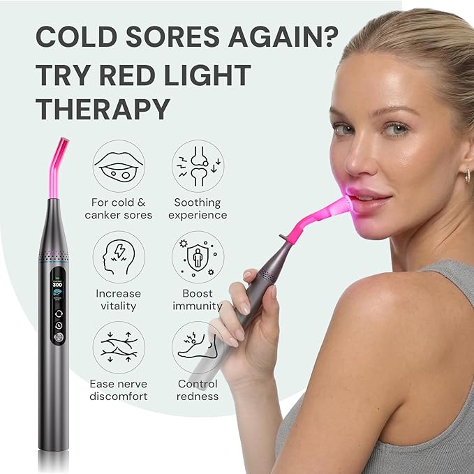 Red Light Therapy for Face, Cold Sore Device Red Light Therapy Wand, FSA-HSA Rechargeable Elite Grade Infrared Light Therapy, Red Light Therapy Cold Sore Device, Ideal for Lips, Skin, Face.