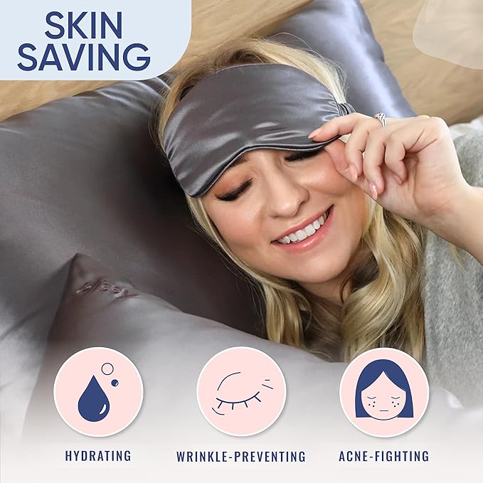 Blissy Silk Pillowcase - 100% Pure Mulberry Silk - 22 Momme 6A High-Grade Fibers - Silk Pillow Cover for Hair & Skin - Regular, Queen & King (Gray, Standard)