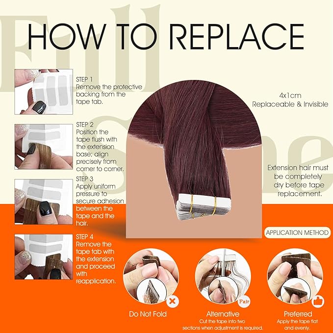 Full Shine Tape ins Human Hair Extensions Wine Red 99J Seamless Skin Weft Tape in Hair Extensions 12Inch Invisible Remy Human Hair 30Gram 20Pcs Add Volume Real Hair for Party Natural