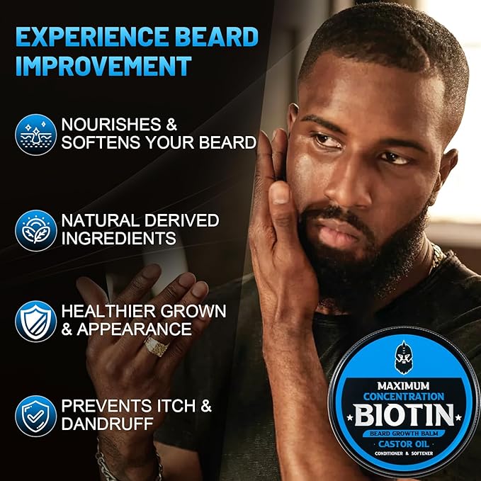 Beard Balm, Maximum Concentration Biotin, with Castor Oil and Argan & Jojoba Oils, Promotes Beard Growth, Styles, Strengthens & Softens Beards & Mustaches, 2 Ounce，Cedar