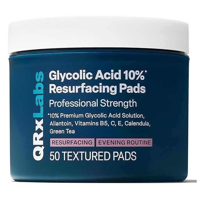QRxLabs Glycolic Acid Pads - Radiance Pads with AHA for Face & Body - Exfoliates Skin Surface - Helps Tone & Brighten Skin, One-Step Makeup Prep - Acne Treatment Clearing - Daily Pads - 50ct
