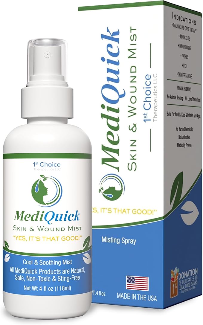 MediQuick Hypochlorous Acid Spray Mist, Antiseptic Spray for Skin & Wound Care, No-Sting, 4 oz