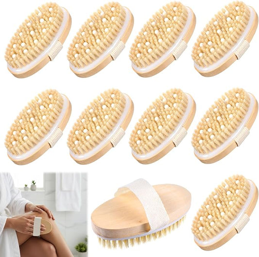 10 Pcs Dry Brushing Body Brush, Natural Bristle Body Brush with Massage Nodes for Lymphatic Drainage and Improving Skin Health and Reduces Acne, Soft Handle with Boar, Brushes for Shower