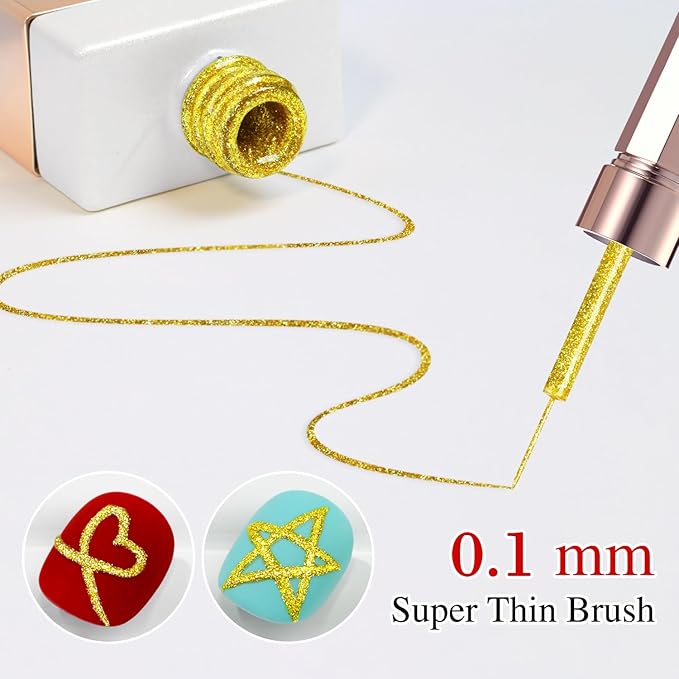 Double Rhythm 15 Ml Metallic Gel Liner Nail Art Gel Bronze Mirror Chrome Painted Drawing Stripper 3D Effect Gel Polish (Glitter Gold-L1002)