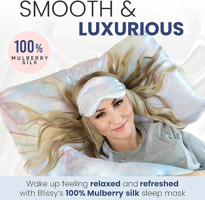 Blissy Silk Sleep Mask - Eye Sleeping Mask for Women & Men for Total Blackout - 100% Pure Mulberry Silk, 22 Momme 6a Fibers - Blindfold Sleep Mask Side Sleeper Eye Cover (Tie Dye)