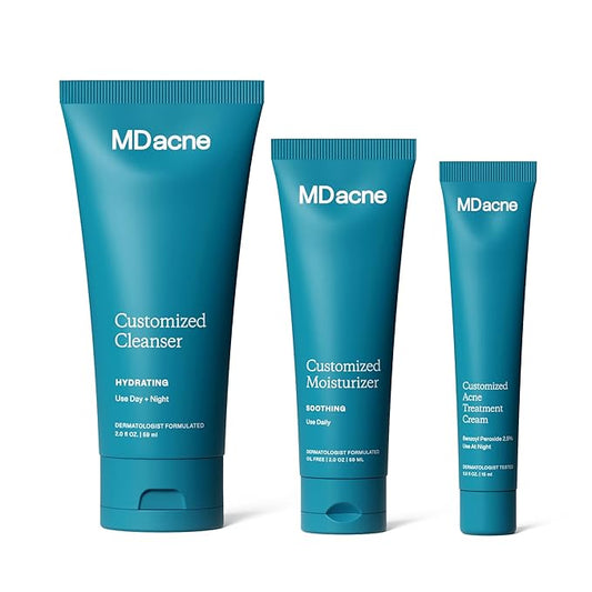 MDacne 3 Step Face Acne Treatment Kit, Benzoyl Peroxide Cream 2.5%, Salicylic Acid Cleanser, Niacinamide Moisturizer – Medicated Plant-Based Skincare for Adult & Teen Acne, 30 Day Kit