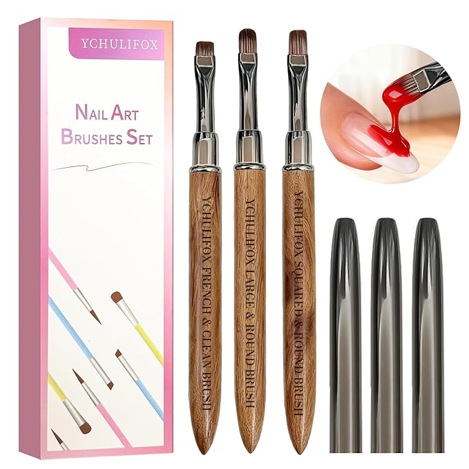 3pcs French Tip Nail Brushes for Polygel & Builder Gel, Professional Nail Design Tools for Sculpting,Filling,Nail Extensions & Art in Home Salon Use.