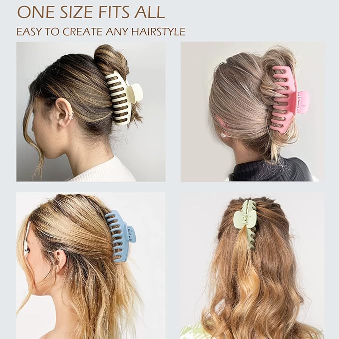 Large Hair Claw Clips 12 Pack, Flower Hair Clips for Thin Hair, Big Square Matte Strong hold for Thick Hair, 3 Styles Hair Clips for Women Thick Hair 4 Colors