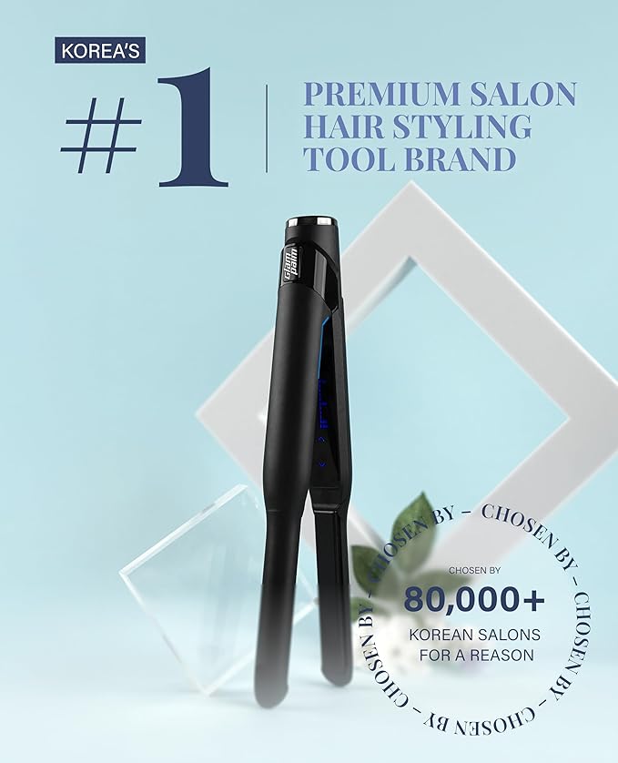 GLAMPALM Hair Straightener 0.5" Ceramic Flat Iron Infused with Vita C, Korea's No.1 Professional Salon Tool for Short Hair, Dual Voltage, Digital LED(210°–450°), 20s Fast Heat-Up (GP101T)