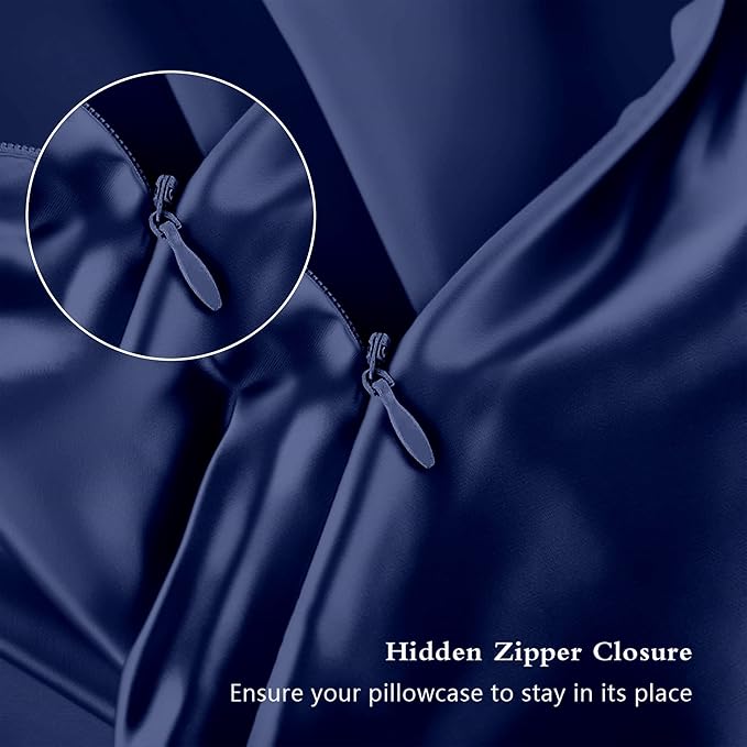 Silk Pillowcase for Hair and Skin, Mulberry Silk Pillow Cases Standard Size, Anti Acne Cooling Sleep Both Sides Natural Silk Satin Pillow Covers with Hidden Zipper, Gifts for Women Men, Navy Blue