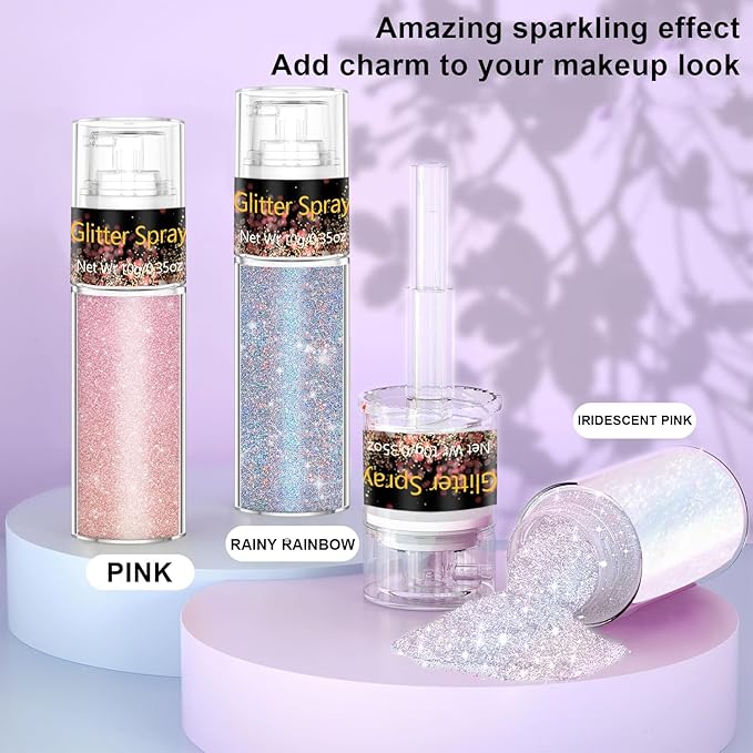 Hair and Body Glitter Spray, 1PC Sparkling Pink Glitter Dry Powder Makeup for Clothes, Festival Rave Prom Loose Sparkle Powder,Holographic Ultra Fine Resin Glitters for Crafts,10g (Sparkling Pink)