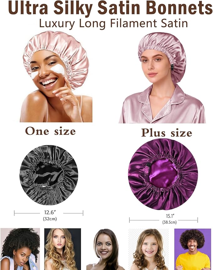 2Pcs Satin Bonnet Silky Bonnets Hair Bonnet For Sleeping Double Layer Curly Hair Sleep Cap Womens Silk Night Hats