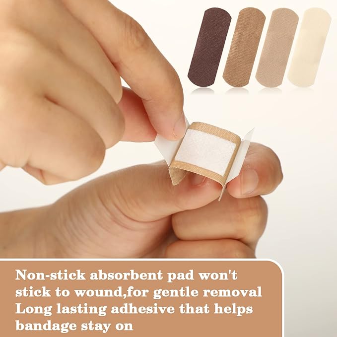 Sosation 200 Count Skin Color Bandages Flexible Fabric Adhesive Bandages Wound Care Strips Help Protect Cuts First Aid Favor for Cuts Scrapes Scratches Protection Inclusivity(Multicolor)