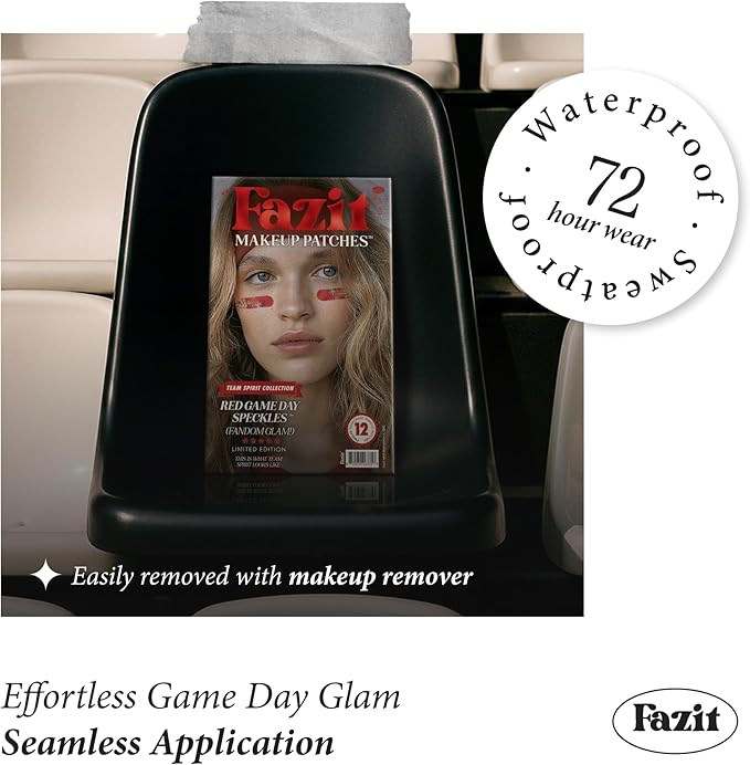 Fazit Makeup Patches - Red Game Day Speckles - Glow Up Make-Up Patches - Cute Glitter Makeup Accessories for Women - Cosmetic Glitter for Face