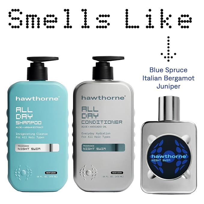 Hawthorne All Day Men's Conditioner. Sulfate Free, Paraben Free Conditioner With Argan Oil & Coconut Oil. For Stronger, Healthier Hair. Night Swim Cologne Scent. 16 fl. oz. 2-Pack.