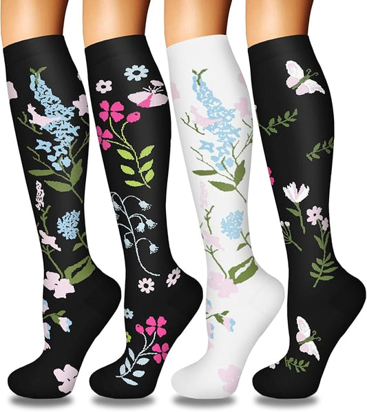 Iseasoo 4 Pairs Compression Socks for Women Circulation-Best Support for Nurses,Running,Athletic,Travel
