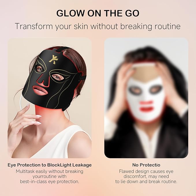 Face Mask Light Therapy, LED Red Light Therapy for Face, Infrared & Red Light Therapy for Face, 6000mAh Rechargeable Portable Redlight Facial Device for Home Use