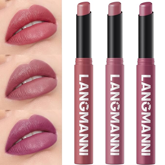 Jolilab 3Pcs Velvet Matte Lipstick Nude Matte Soft Dark Color Stick High Pigmented Long-Lasting Waterproof Lip Stick Lip Balm Beauty Cosmetics Gift for Women（07#+08#+09#