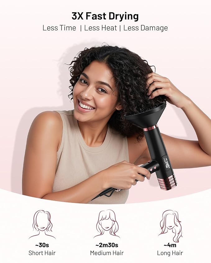 Dual Voltage Ionic Hair Dryer with Diffuser - 1875W High-Speed Blow Dryer for Women, Fast Drying, No Heat Damage, Low Noise, Lightweight, European Travel 110V-120V/220V-240V, Gifts for Women