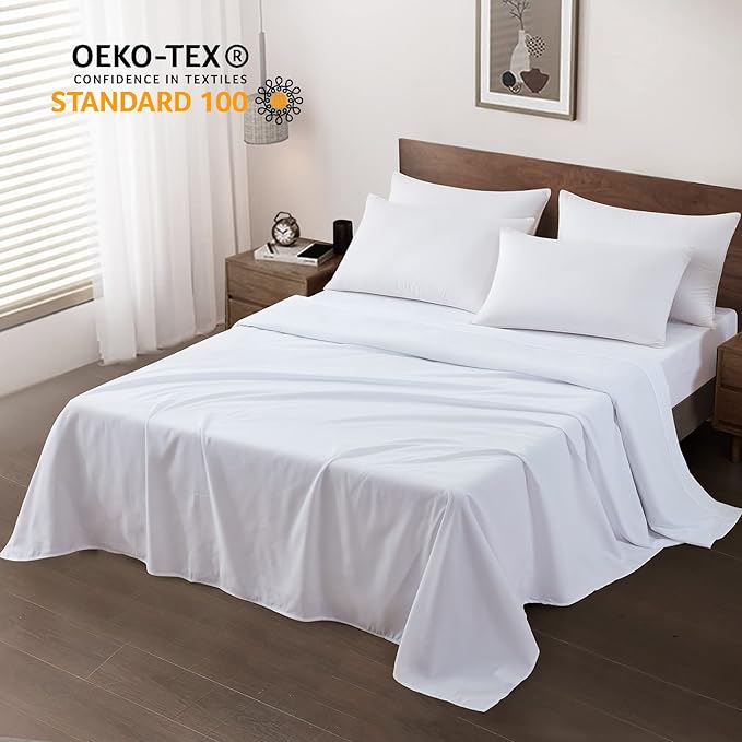 Maple&Stone Queen Flat Sheet 6 Pack,Premium Soft & Breathable,Brushed Microfiber Fabric,Anti-Shrinkage & Non-Fading,Bulk Flat Sheets Only Queen Size (White)