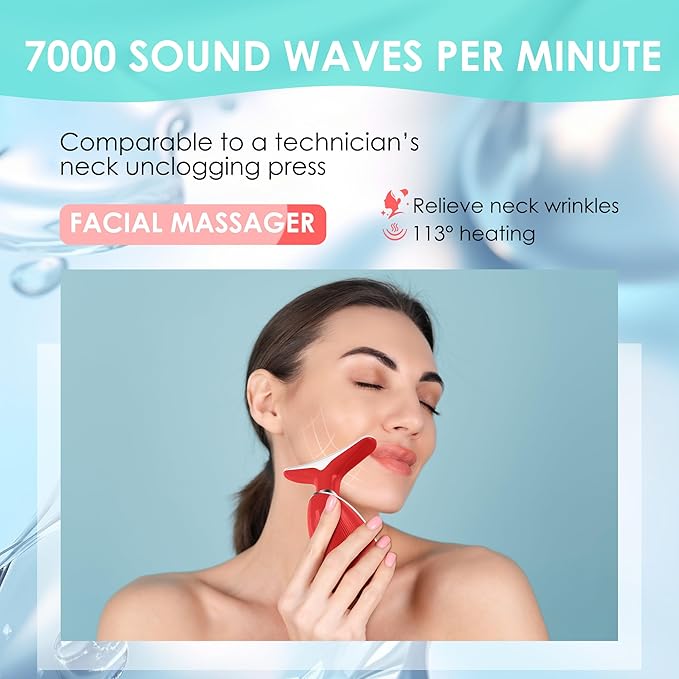 Facial Massager Red-Light-Therapy-for-Face and Neck, Face 𝖲 culpting Wand with 7 Color (Red)