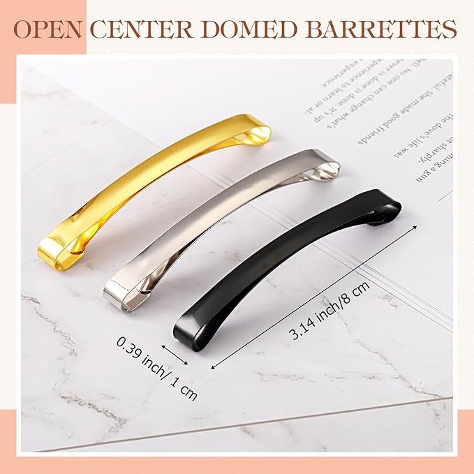 Hotop 30 Pieces Open Center Metal Barrettes Anti-slip Metal Hair Clip for Women, Assorted Colors(Slide Barrette,Black, Silver, Gold)