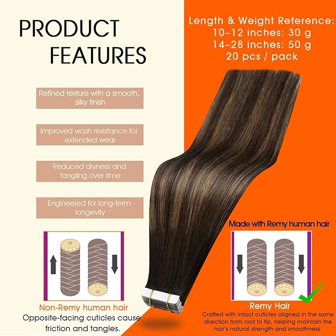 Full Shine Human Hair Tape in Extensions Color 2 Darker Brown Ombre 8 Ash Brown And 2 Invisible Tape ins Human Hair Extensions 14Inch Seamless Remy Skin Weft 50Gram Add Volume for Wedding 20Pcs