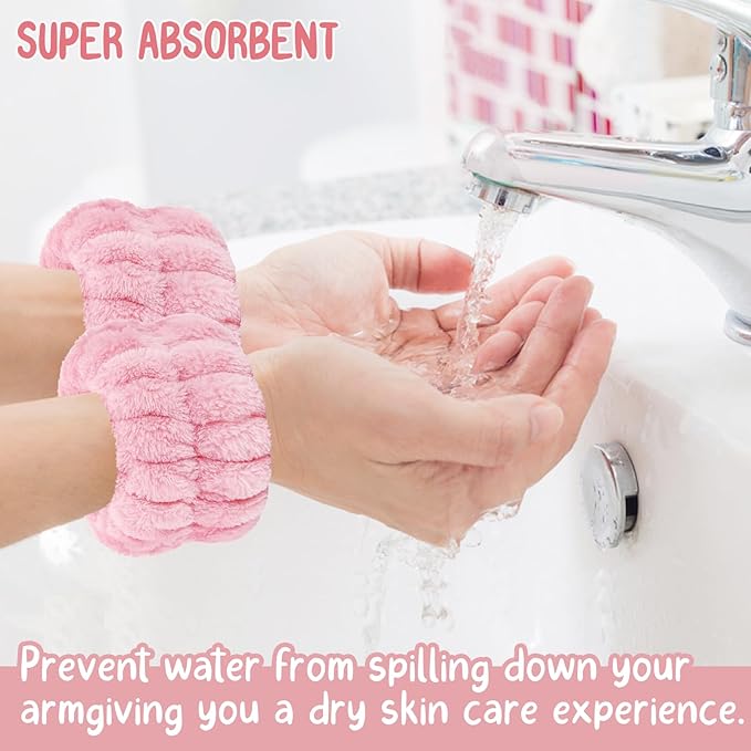 Face Wash Headband Set with Microfiber Wristbands and Holder - Absorbent Spa Wrist Scrunchies for Cleansing