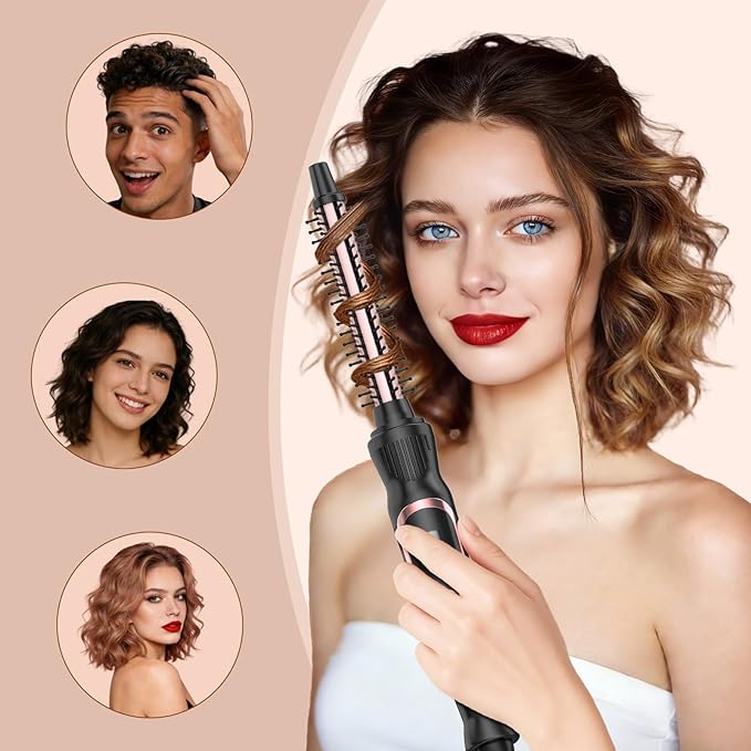 Small Curling Brush, Heated Round Brush with Dual Voltage & Adjustable Temperature, Smooth & Voluminous Curls, Travel-Friendly Hair Styling Tool (Rose Gold, 1/2 inch)