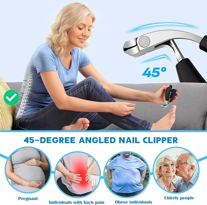 Heavy Duty Toenail Clippers for Thick Nails, 7-in-1 Pedicure Kit with Catcher for Seniors & Men, Professional Wide Jaw Ingrown Toe Nail Clipper Set, Podiatrist Tool