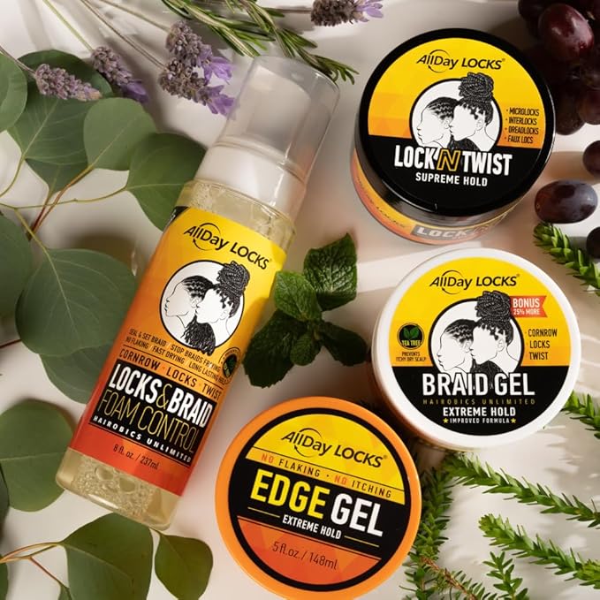 AllDay Locks Braid Foam - Long Lasting Mousse for Style & Shine, Braiding Foam for Women & Men, Sets & Seals for Easy Styling, Textured Haircare & Styling Protection - 8 oz Bottle