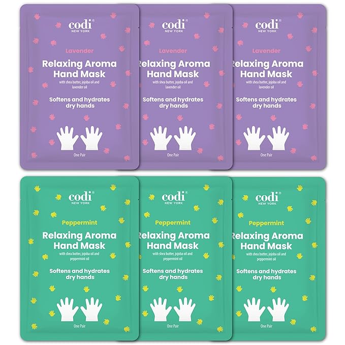 Relaxing Aroma Hand Mask 6 Pairs | Natural Scent | Soothes & Hydrates Dry Hands | Hydrating Hand Treatment for Rough Skin & Dry Cuticles | Korean Skincare (Peppermint + Lavender)
