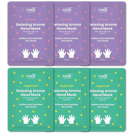 Relaxing Aroma Hand Mask 6 Pairs | Natural Scent | Soothes & Hydrates Dry Hands | Hydrating Hand Treatment for Rough Skin & Dry Cuticles | Korean Skincare (Peppermint + Lavender)