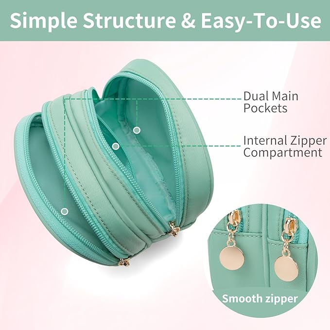 Small Makeup Pouch, Double Zipper Cosmetic Bag, Travel Makeup Bag, Cute Makeup Bag for Purse, Mini Toiletry Bag (mint green)