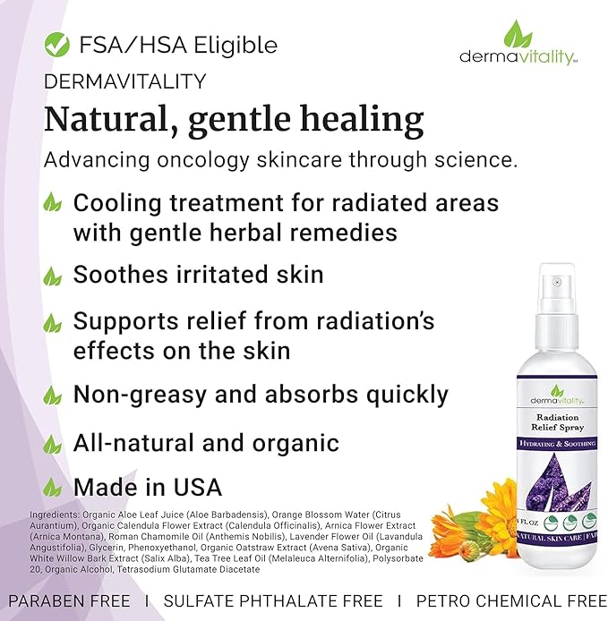 UltimateVitality Radiation Burn Relief Spray - Calendula Spray for Radiation Treatment, Natural Organic Plant Based Moisturizing Soothing Relief for Itchy, Sensitive Skin – 4 Ounces