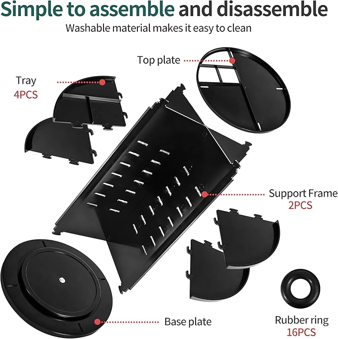 360 Rotating Makeup Organizer,DIY Adjustable Spinning Holder,Foldable Cosmetic Storage Display box,Large Capacity Make up Caddy Shelf,Fits Countertop Vanity and Bathroom (BLACK)