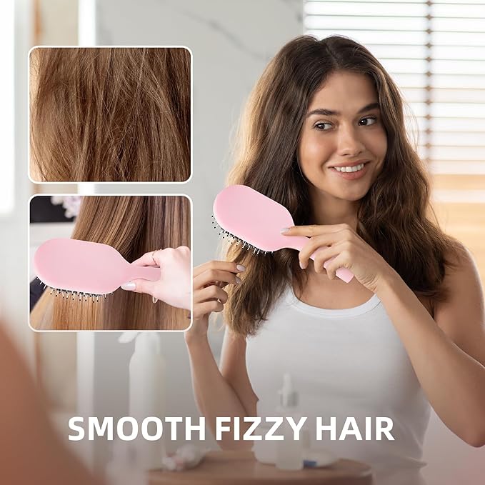 Boar Bristles Hair Brush for Women Men and Kids, Detangling Hair Brush for Smoothing Massage Add Shine, Nylon&Boar Bristles brush for Hair Healthy, Easy to Storage(Pink)