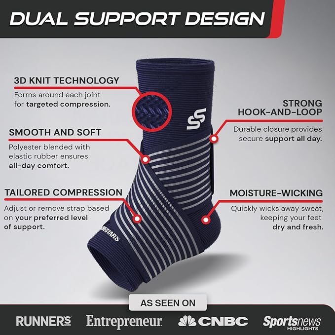 Sleeve Stars Ankle Support for Ligament Damage & Sprained Ankle, Plantar Fasciitis Support & Achilles Tendonitis Pain Relief, Ankle Brace for Women & Men w/Compression Ankle Strap (Single/Navy Blue)