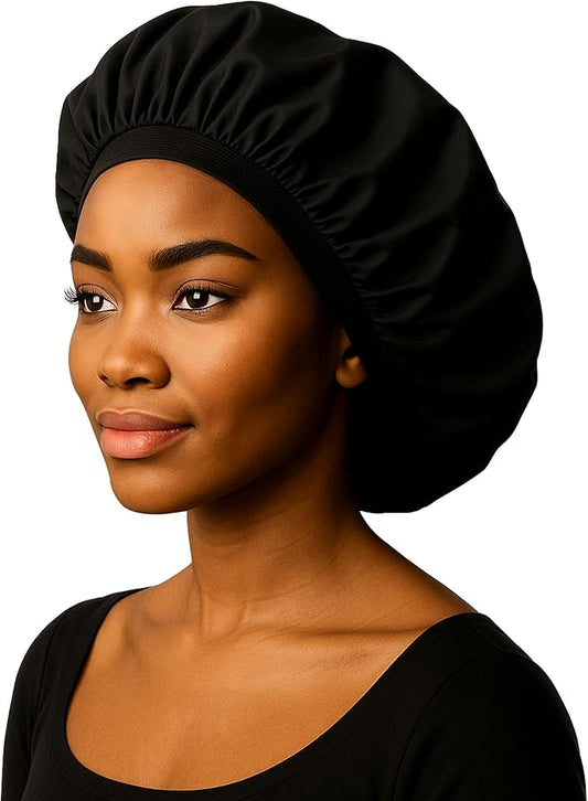 Reusable Oil Proof Nightcap, Protective Hair Bonnet and Shower Cap, Leakproof, Oilproof, and Waterproof, Black, Now 2 Sizes!