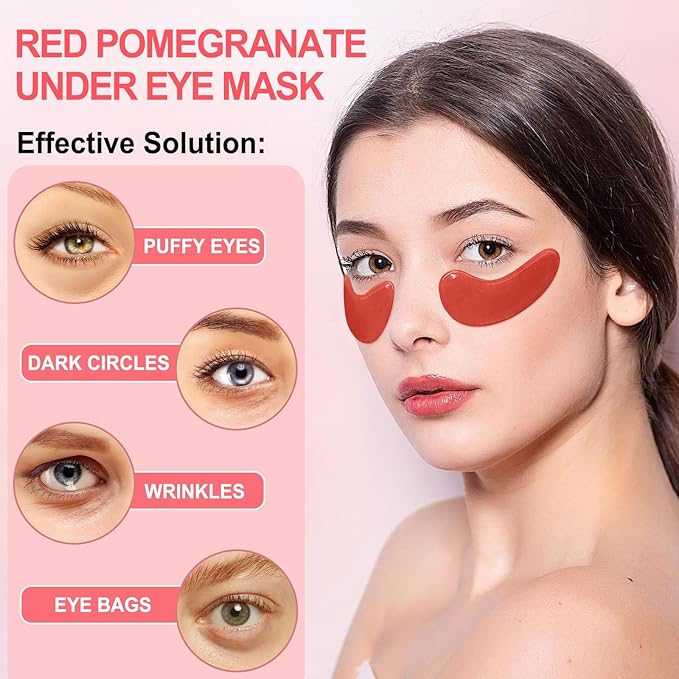 LAVONE Eye Mask - 30 Pairs Red Pomegranate Under Eye Patches Skin Care Products - Eye Masks Skincare for Dark Circles and Puffiness, Reduce Wrinkles, Eye Bags and Fine Lines, for Women and Man