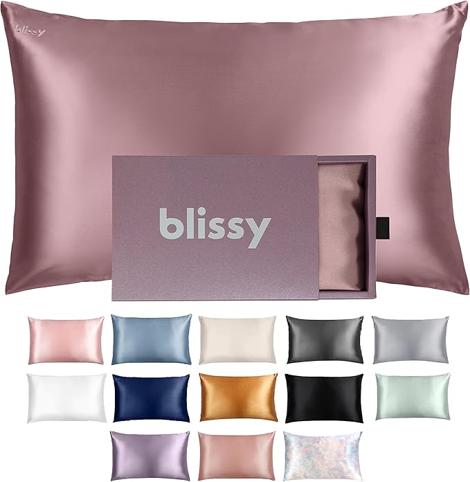 Blissy Silk Pillowcase - 100% Pure Mulberry Silk - 22 Momme 6A High-Grade Fibers - Silk Pillow Cover for Hair & Skin - Regular, Queen & King (Plum, Queen)