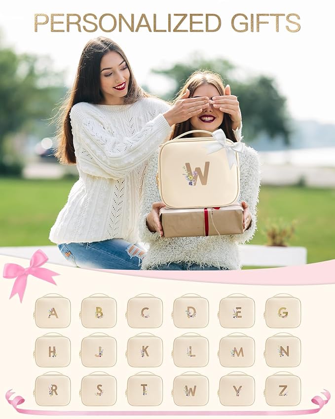 Vlando Gift for Women,Travel Makeup Bags for Women,Birthday Gifts for Friends Initial Sister Birthday Gift Ideas Wedding Gifts(Letter W)