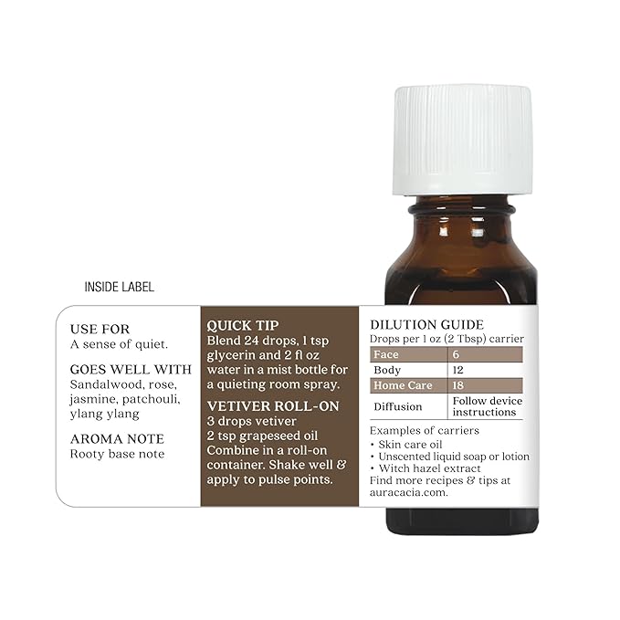 Aura Cacia Pure Vetiver Essential Oil | 0.5 fl. oz. | Vetiveria zizanioides